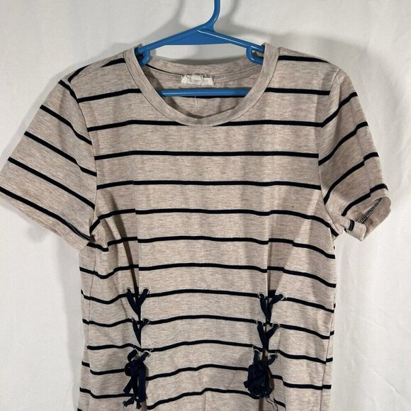 Hayden Girls Dress Women's Large Light Brown Striped Short Sleeve Cotton Blend - Picture 2 of 10